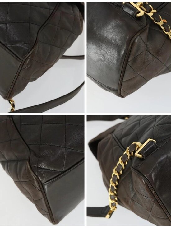CHANEL Matelasse Backpack Lamb Skin Dark Brown Gold CC Auth ki6346 main image 9